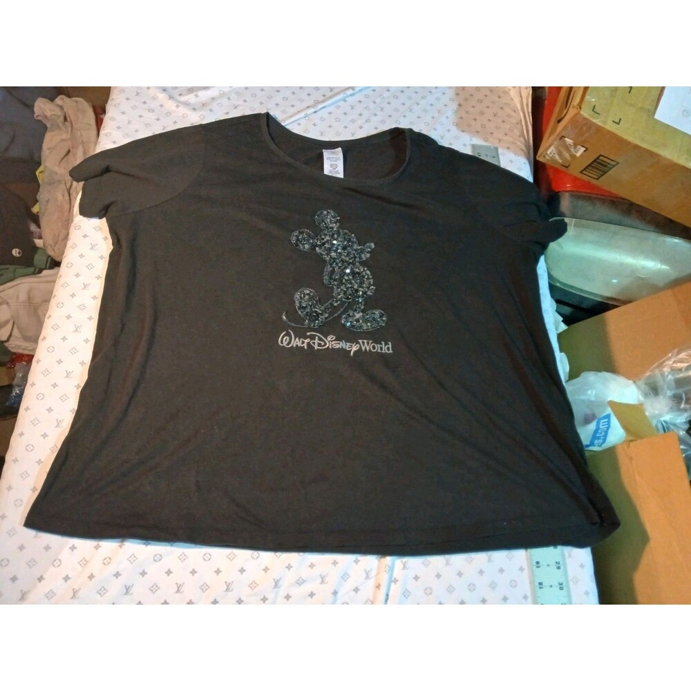 Walt Disney World Black Sequin Shirt 3XL  XXXL Mickey Mouse Logo